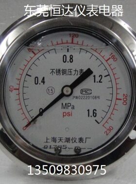 全不锈钢轴向带边耐震压力表YN-BF100ZT 0-1.6MPA不锈钢压力表