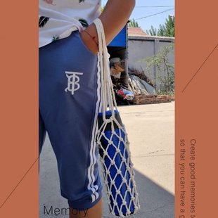 手工编织网袋水壶棉麻绳手提网袋斜跨水杯绳水壶网袋杯子网兜