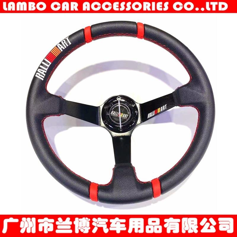 汽车改装方向盘8902黑直板荔枝纹PVC绣字深凹赛车方向盘RALLIART