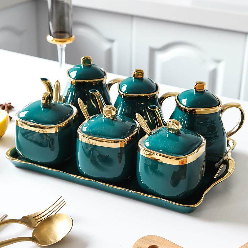 北欧调味罐套装组合盐罐油壶醋壶带托盘厨房家用陶瓷调料罐调味瓶,纺织面料/辅料/配套,纺织机械配件,淘宝优惠券,粉丝福利购,淘宝优惠卷