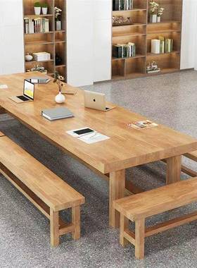 实木l桌oft会议桌工作台电脑桌洽谈椅办条公POG桌简现代大型长桌约子