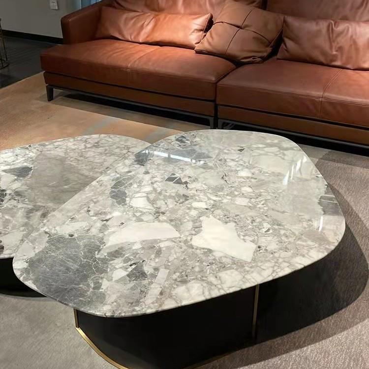 利奥灰意式极简天然奥奢石大组合几茶轻理奢客63厅整装高端椭圆茶