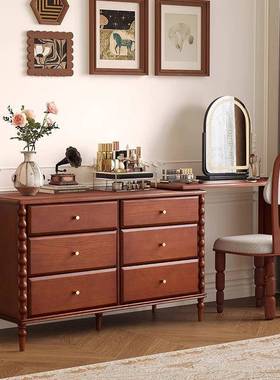法式中梳妆台卧室书古桌化妆台转角桌梳台ELC斗柜一体实木妆化妆