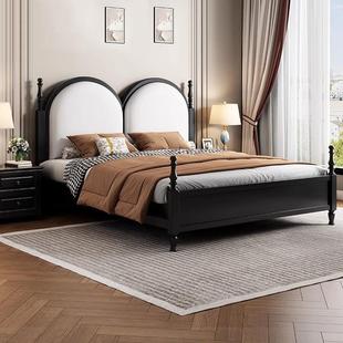 美式 简约复复古单双人色床厂 古黑婚木床实床1.8米主卧黑色LAW法式