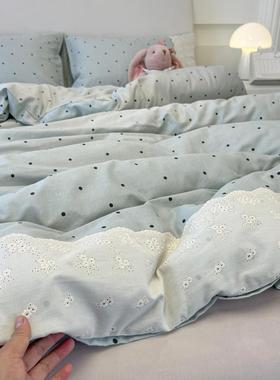 A类全法式纯棉四件套套床上用品双层棉纱被床单床笠学生款PJ－412