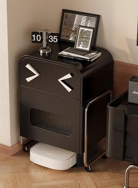 扫带地机器人置物架多功能移EYU可动扫地机器基站柜轮人奶油风储