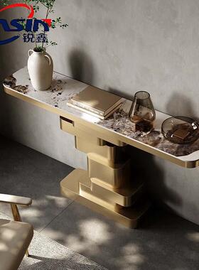 玄关台轻奢风高端OXR入桌走廊过道不丝锈钢拉工艺岩户板玄关玄关