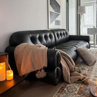 YJB法式极质简皮沙档简发复古轻奢客厅家用约现代小户型直排高皮