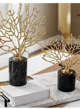 珊树件现代美式NGL家居饰品别墅样板间客瑚餐艺厅大理石软摆装工