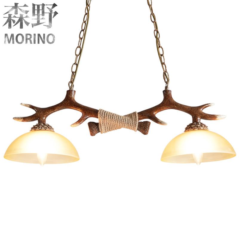 美森鹿野照明式乡村吊灯客厅餐个性厅仿古创意8010-2D玻璃鹿角灯