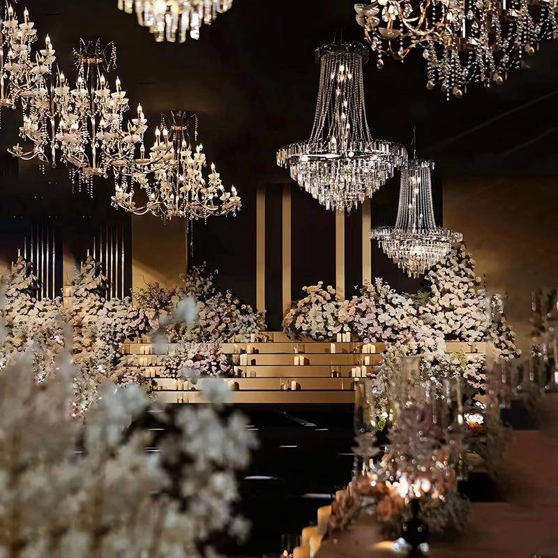 新款婚式庆铁欧艺电亭镀珠帘水晶吊灯ZAJ仪式婚礼堂场地布置装饰