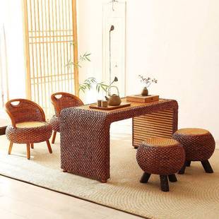 日式几藤编阳桌椅榻榻米茶高小桌子休闲00茶桌简约加台茶台