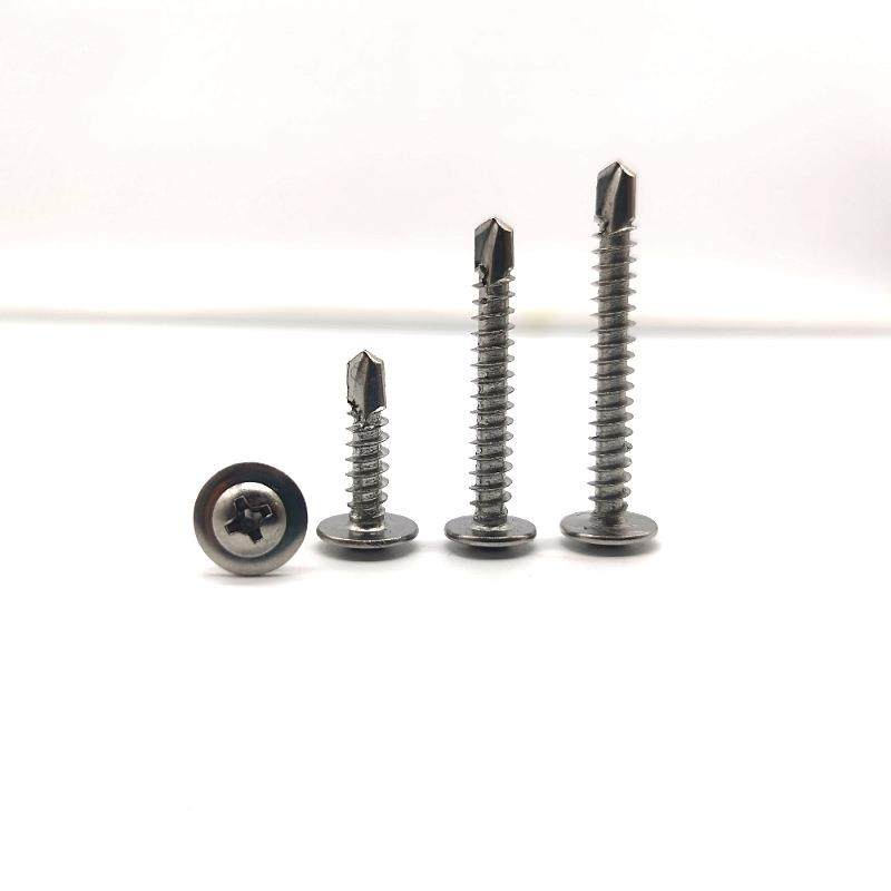 销售不锈钢华司瓦头钻尾丝410材质头十字圆带垫燕尾无品牌/钉彩钢