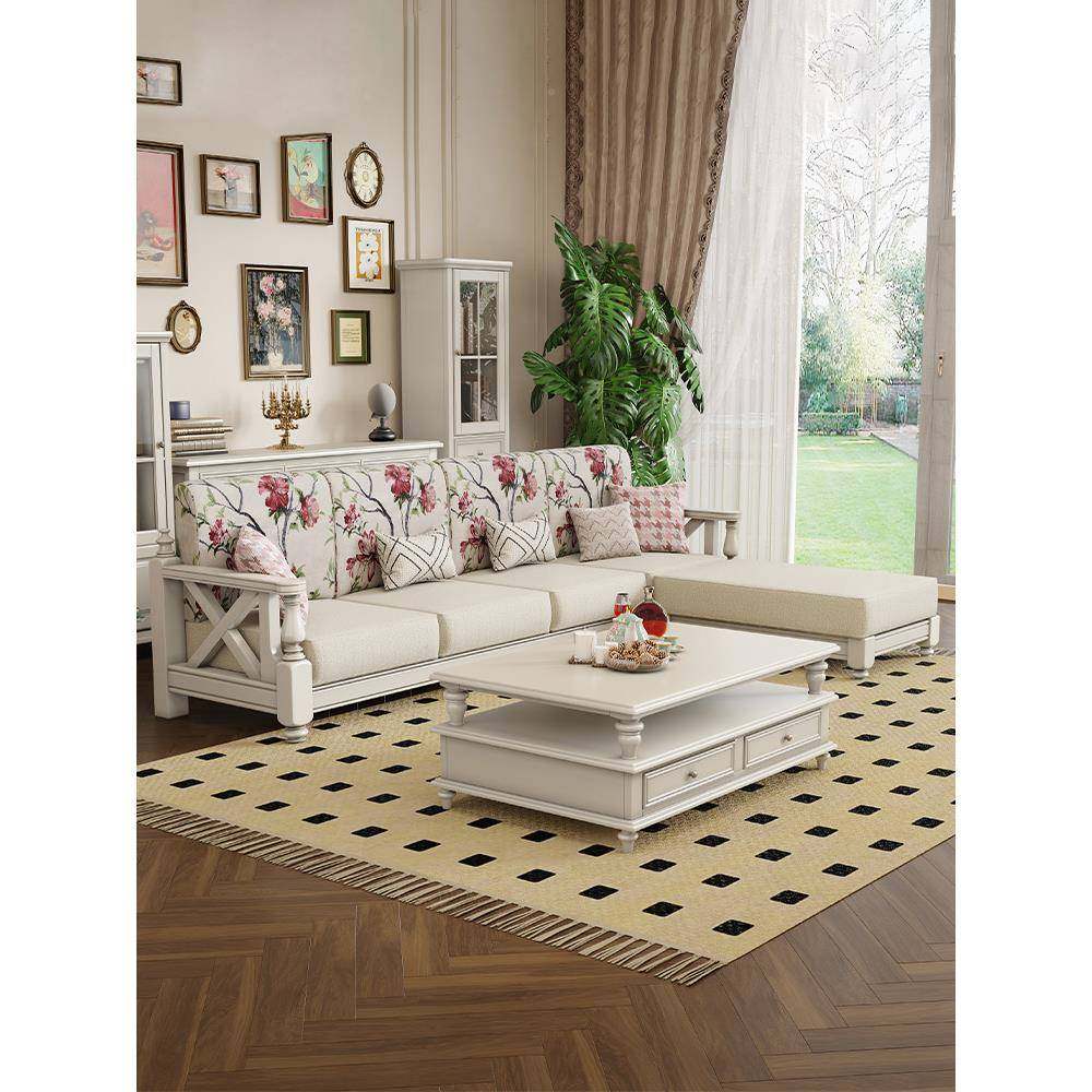 美式白色沙发实木布艺复古小美村小型厅家具三户人位1210302-2客