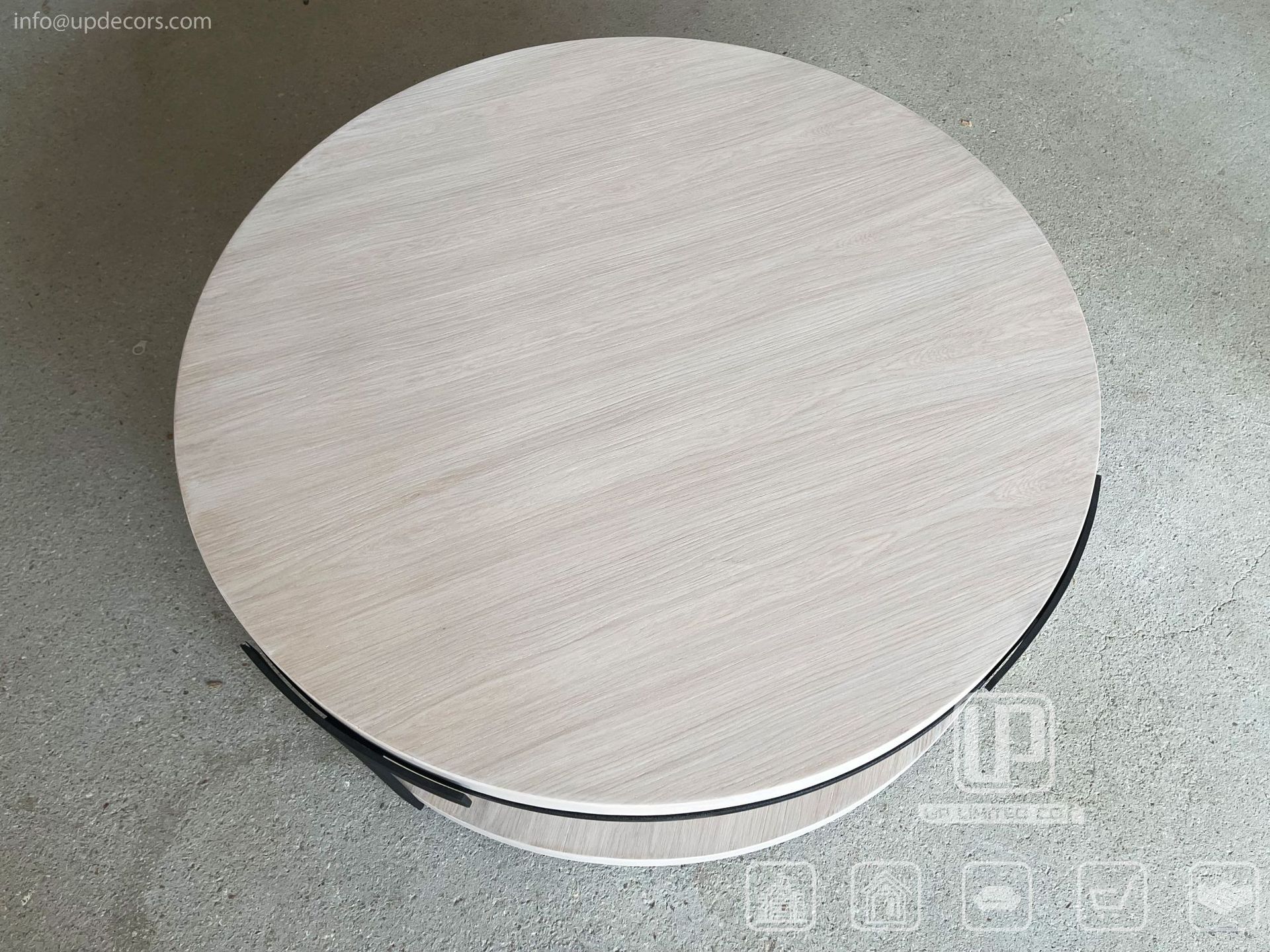 现代简约金属哑光黑框架实木桌面茶几圆形创意客厅大厅双层茶桌