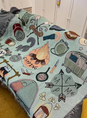 campng美式复古西米亚沙发波毯线FZK毯挂i毯露营野奢酒店度假