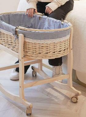 藤编摇篮床婴家儿睡篮XVT车载提篮外出携式新新生便儿编织床实木