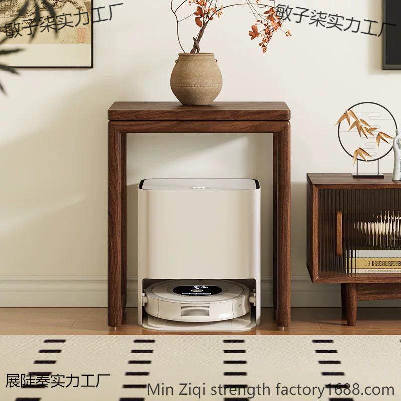 扫地敏子柒实机器架人实木置物架移动鱼缸底落安装收纳客厅饮地免