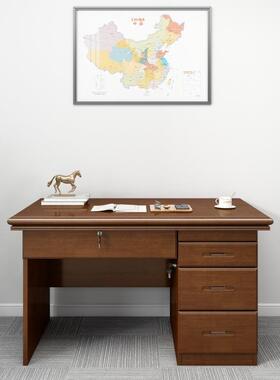 实木原员木办公桌台式电脑桌办公室职单桌人带抽屉锁用书写90095