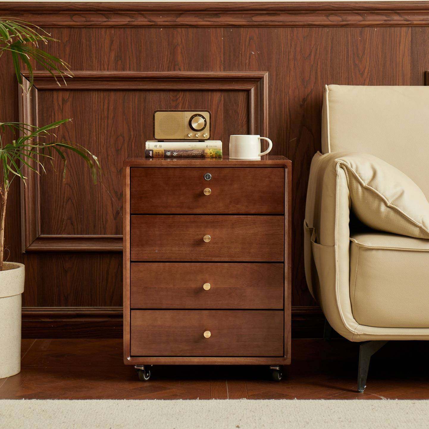 全实木文柜可移动黑胡桃色储锁物柜家用书桌件下边带抽SUI屉式收,包装,五金配件包装,淘宝优惠券,粉丝福利购,淘宝优惠卷