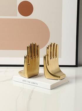 现代简约抽象20926手掌电镀陶瓷书靠轻间样板书拍柜桌面家居创意