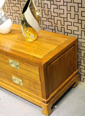 Q居AY家新中式电视地柜40625黑胡桃色老室榆木实木组合地柜视听柜