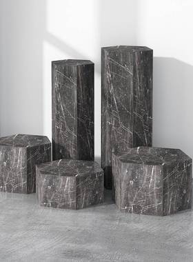 浦视路斯基灰大架理石雕塑台底座现代59353电柜旁花客厅落地座石