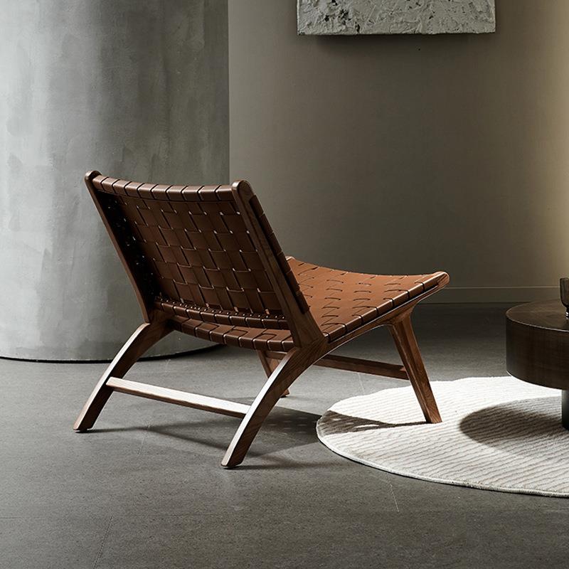 实皮编躺椅白坯阳台休闲客单人椅家用靠背厅木简约TIC叠复古椅折