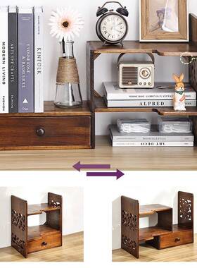 新中式古实木架子简置易小书柜桌面书架物架收复纳柜j转97039角ω