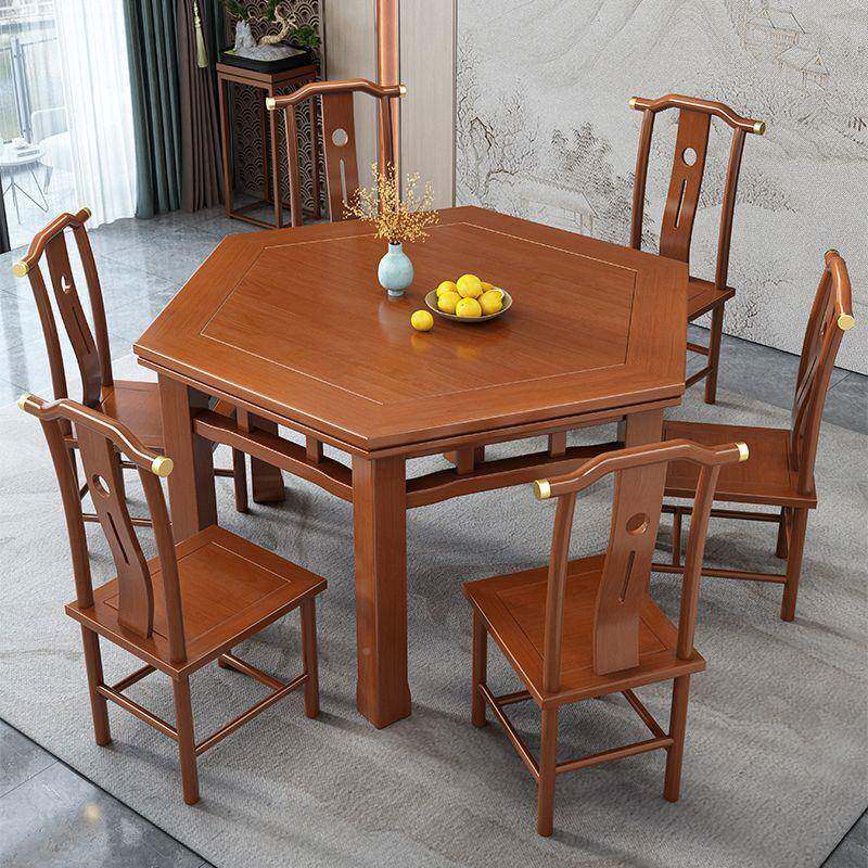 新式实木木六角岩板桌六边形桌中餐桌63197椅子饭店桌用原茶楼吃