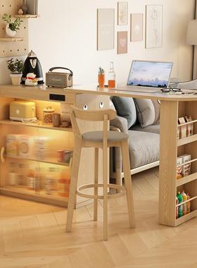 收可缩QXV伸缩折叠餐桌窄台家用客厅隔断柜吧台边餐柜岛一体实木