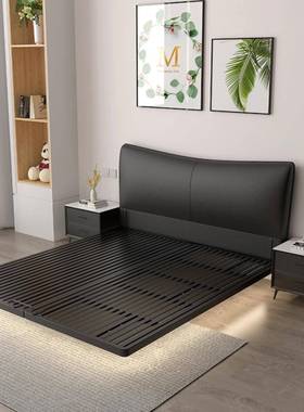 悬848063浮全钢架主卧室单人双人大床婚奶床油床风轻奢简皮约软包