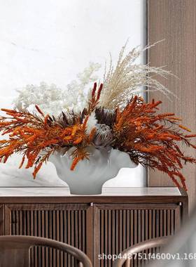 摆现代端高创意花房器客厅插花件样板树脂白色花677瓶花艺客厅装