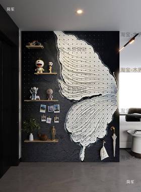 关黑白蝴蝶实木洞洞板收置物架简约风入户饰玄创83107意装纳造型