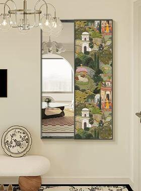 中风衣镜镜装饰画客厅隐古形全身挂画奶穿油风隐al202403藏式推拉