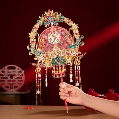 时喜新娘婚中结式手工成41515扇秀禾服品手持婚扇出嫁朋友闺送蜜