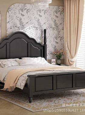 简美风乡村美式木实床现代简约18M双人64482复古法.式床轻奢婚床