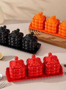 陶瓷调味组合带UYK底座调料罐罐套辣装厨房盐罐泼子罐油佐料罐带