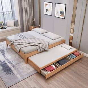 无床头日榻ZAO榻米式床榉木床全实木储物床小型床子母拖床抽拉X2