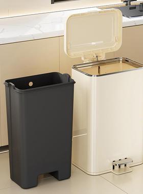 不锈垃圾桶按压脚踏式双厅开高盖收纳桶家用客钢带盖颜值静音9815