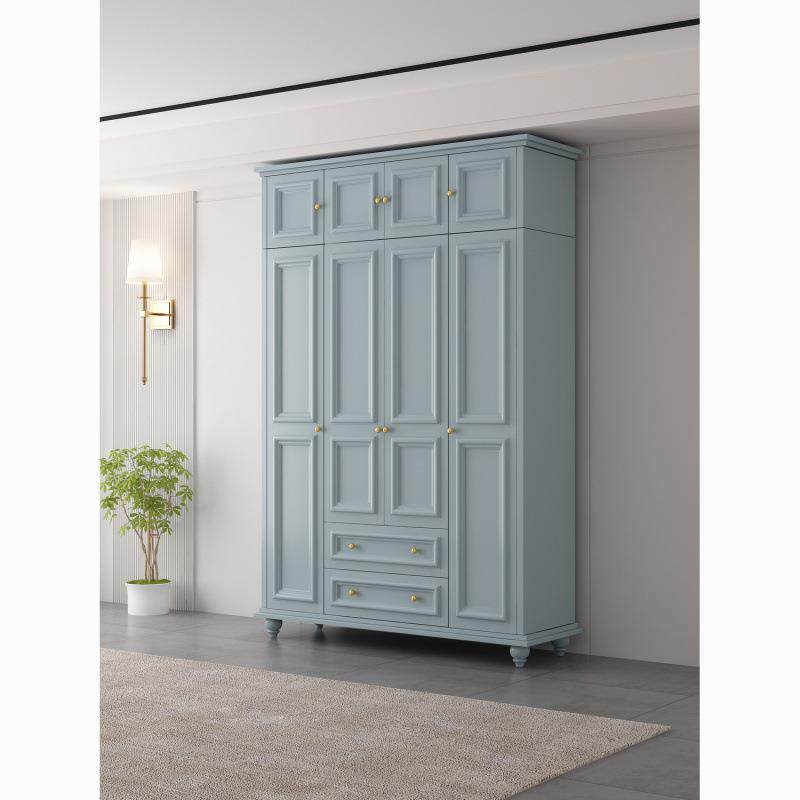 美式乡村实木大衣柜家用卧室三四五六门带顶柜衣橱简约现代带抽屉