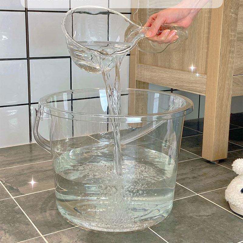 透明水桶亚克力家用塑料桶透明桶大号宿舍圆桶洗澡桶带盖手提可坐