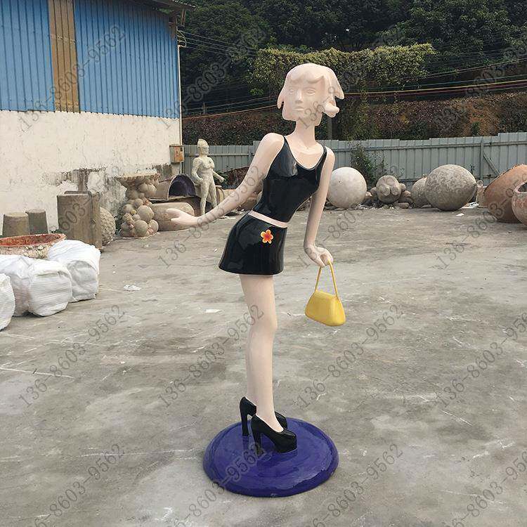 现代时尚玻璃钢购物美女雕塑商业广场景观人物摆件玻璃钢时尚女孩