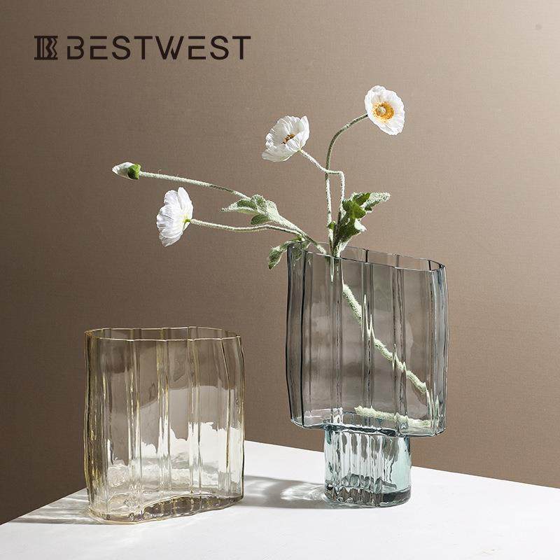 博西家居北欧冷灰色透明竖纹水培玻璃花瓶家居客厅装饰花器,农用物资,其他肥料,淘宝优惠券,粉丝福利购,淘宝优惠卷