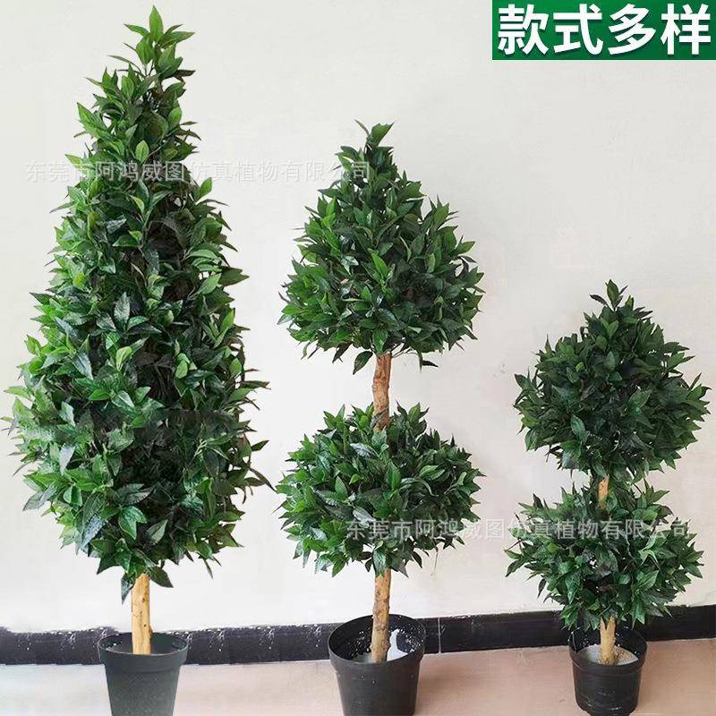 仿真月桂树盆栽小树月桂圆形假树叶喜庆装饰绿植圣诞树供应