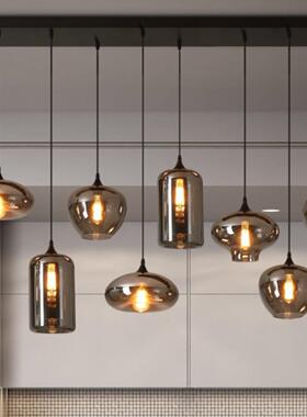 北欧设计师现代轻奢客厅餐厅电镀烟灰色玻璃简约个性吧台组合吊灯