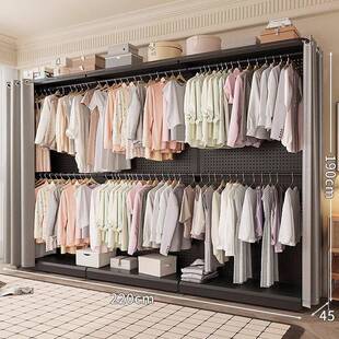 洞洞板简易衣柜卧室家用组装金属衣橱出租房用多功能挂衣架