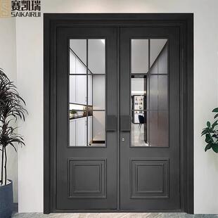 玻璃门铸铝门法式轻奢风钢化玻璃锌合金艺术玻璃门别墅大门入户门
