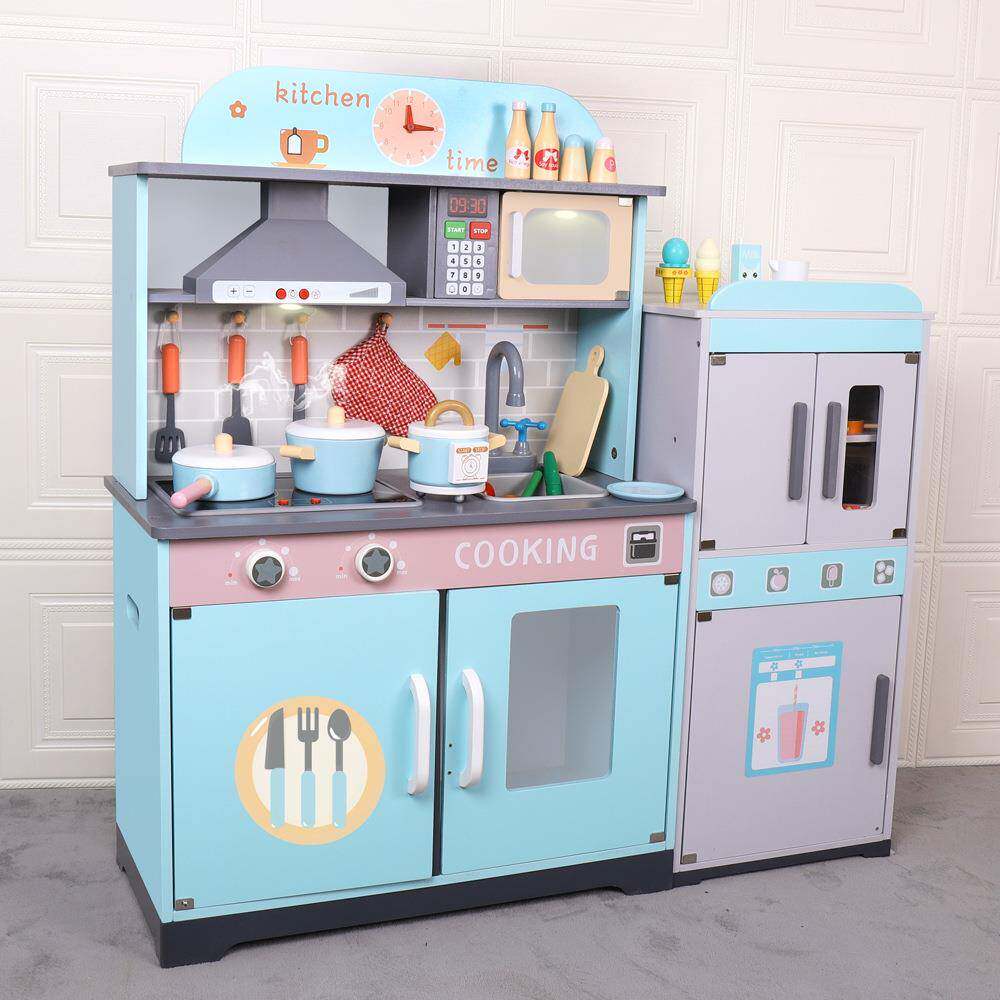 大号声光厨房冰箱套装仿真木质锅具女孩子做饭煮饭儿童过家家玩具