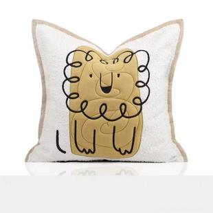 样板房抱枕轻奢简约现代软装沙发客厅靠垫方枕儿童刺绣卡通靠枕